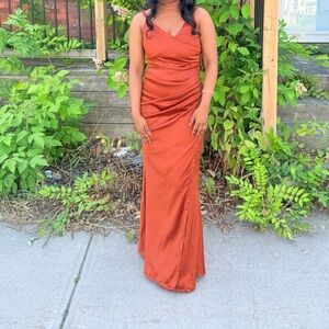 SHEIN Rust One-Shoulder Satin Prom Dress